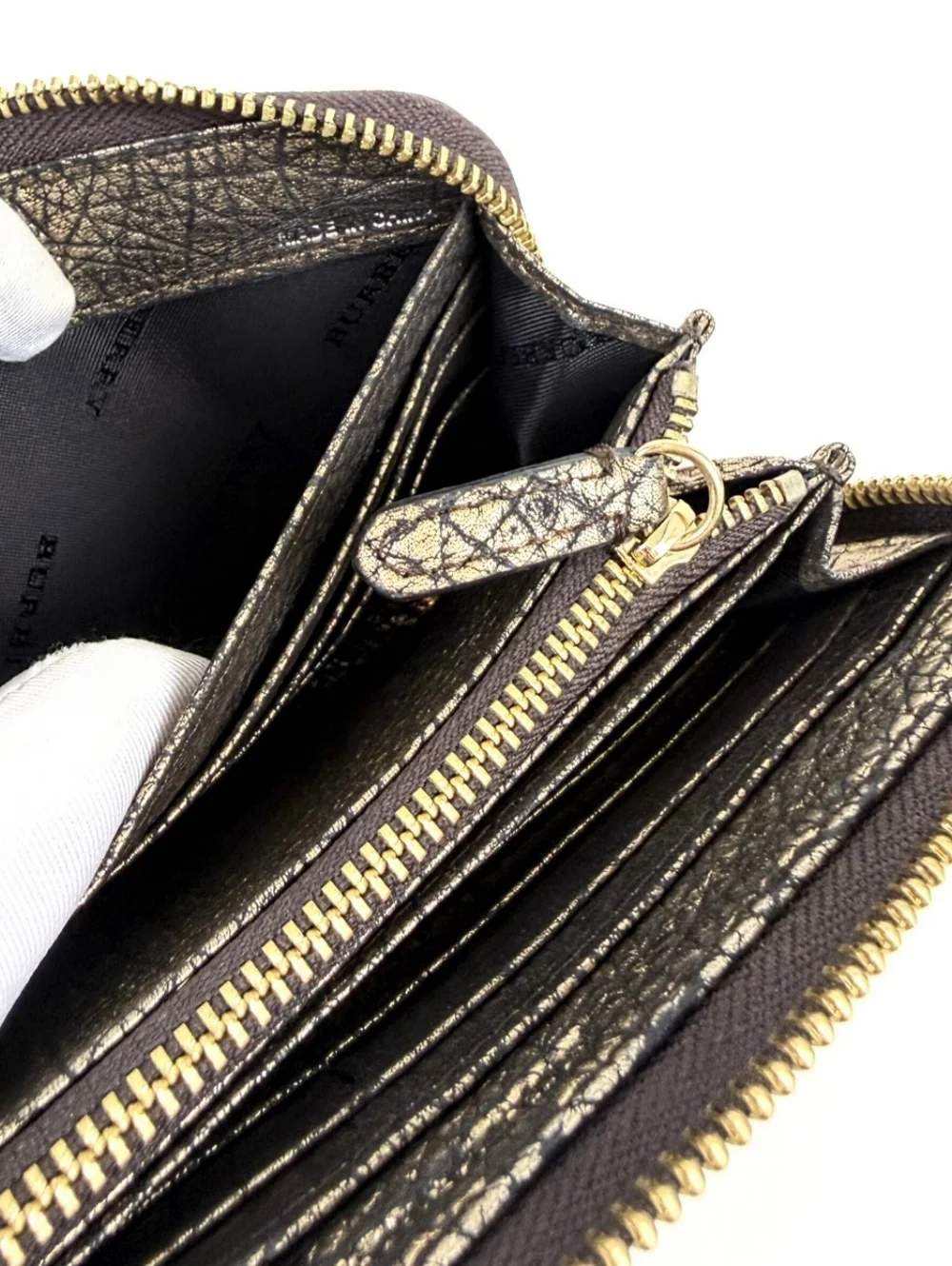 Burberry Smoke Check Stitch Small Zippy Wallet In Antique Gold - Picture 13 of 16